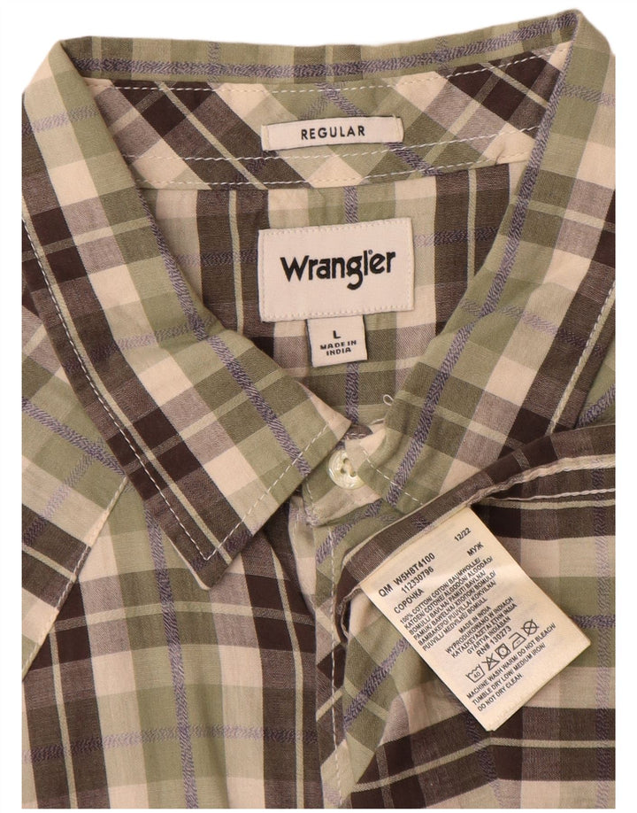 Ανδρικό κοντομάνικο πουκάμισο Wrangler με κανονική εφαρμογή, μεγάλο χακί βαμβακερό