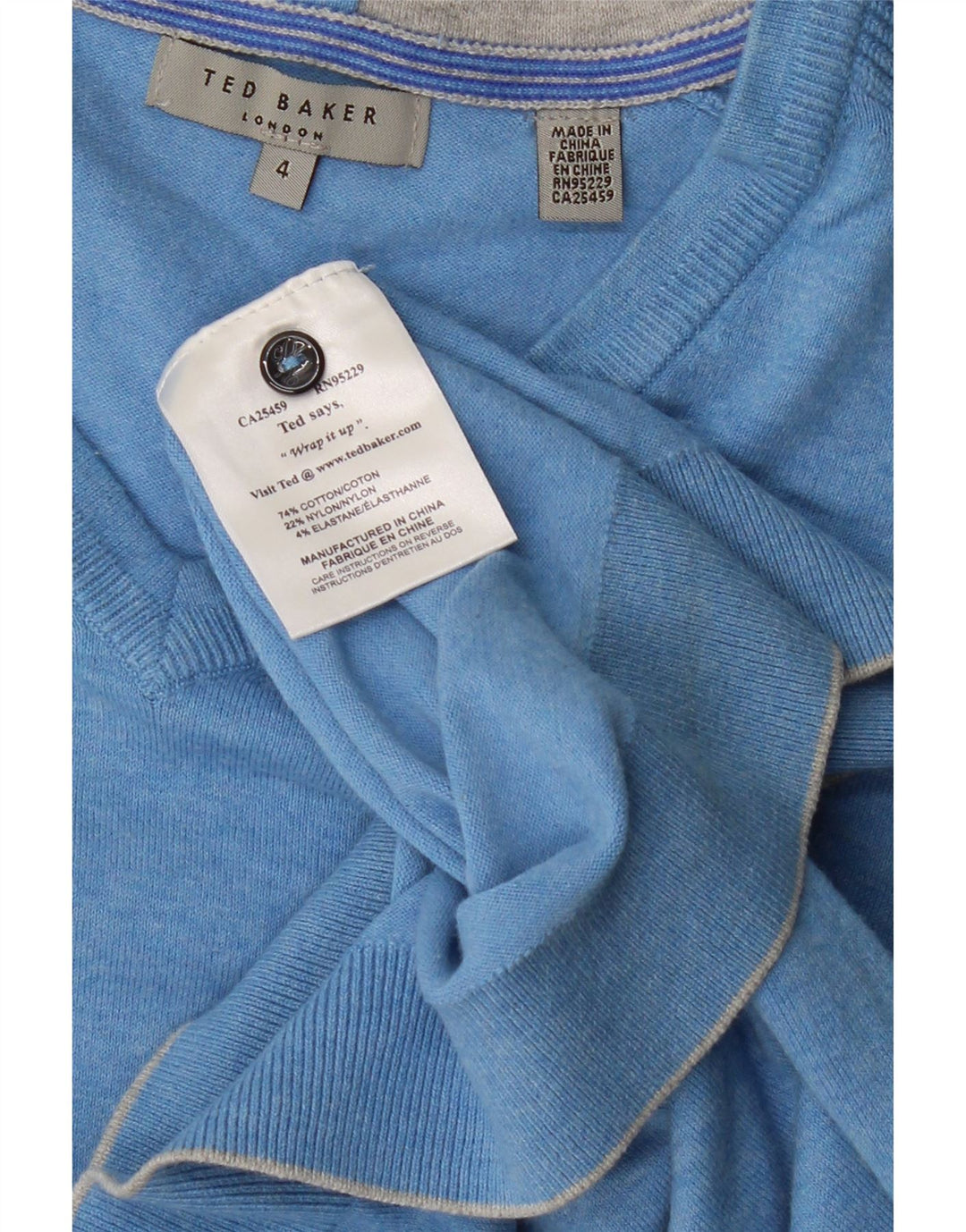 TED BAKER Ανδρικό πουλόβερ πουλόβερ με λαιμόκοψη μεγέθους 4 Μεγάλο μπλε βαμβακερό