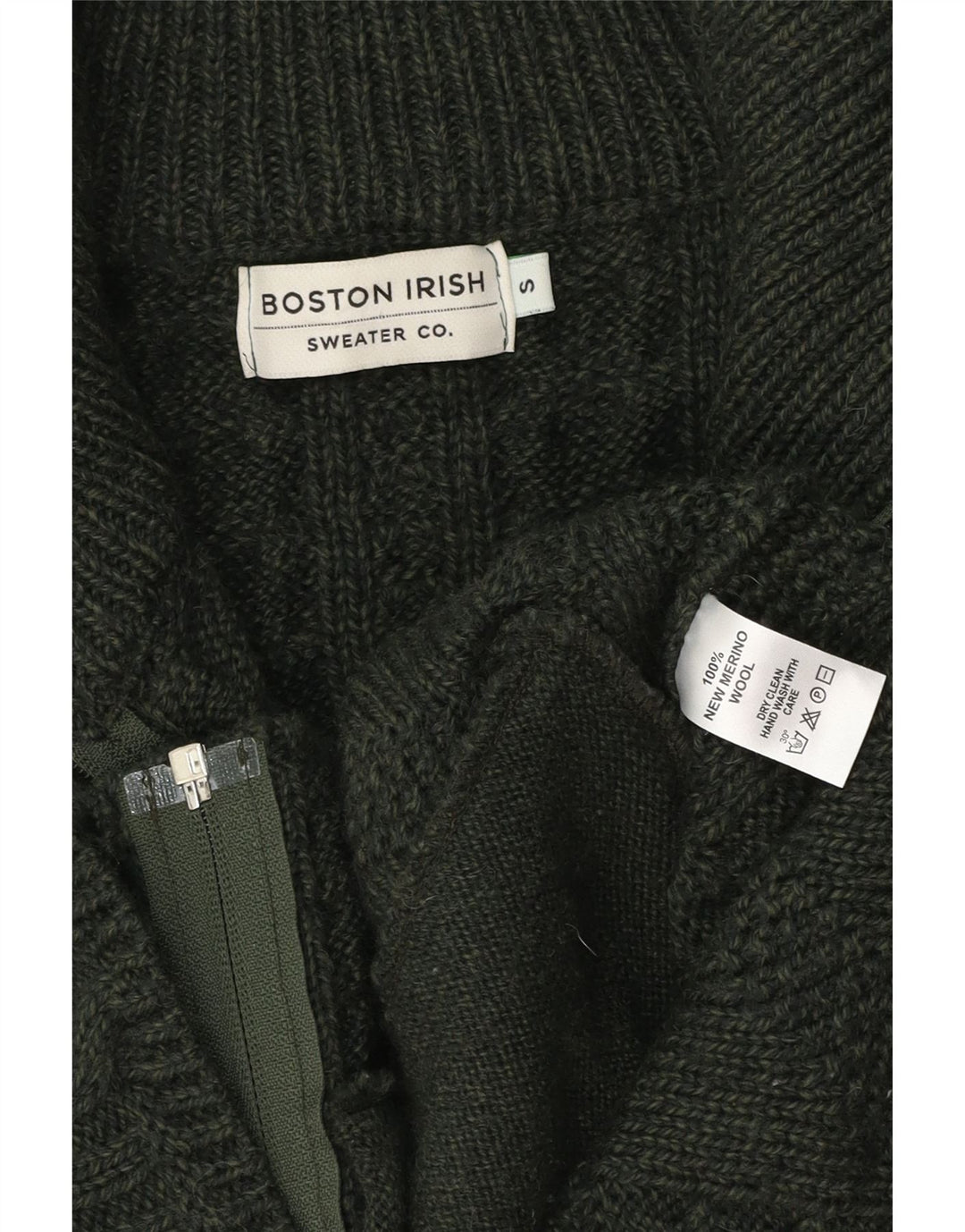 BOSTON IRISH Γυναικείο πουλόβερ ζακέτα UK 10 Small Green Merino Wool