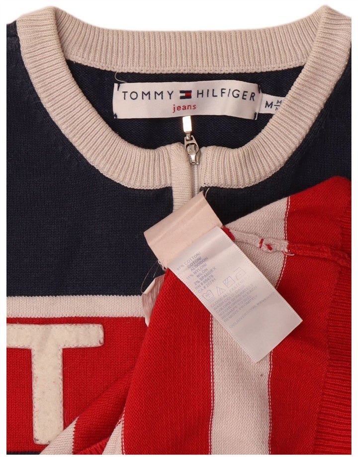 Γυναικείο πουλόβερ με φερμουάρ TOMMY HILFIGER UK 12 μεσαίο κόκκινο ριγέ