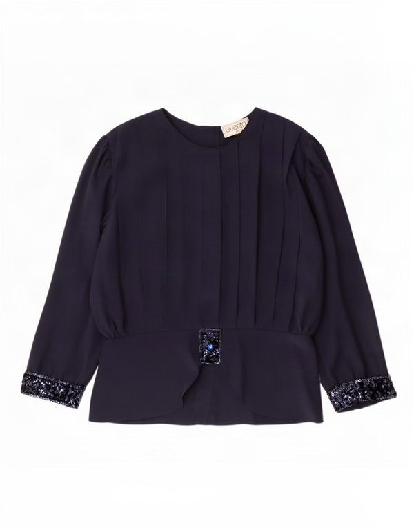 Vintage γυναικεία μπλούζα με μανίκια 3/4 τοπ UK 14 Large Navy Blue Polyester