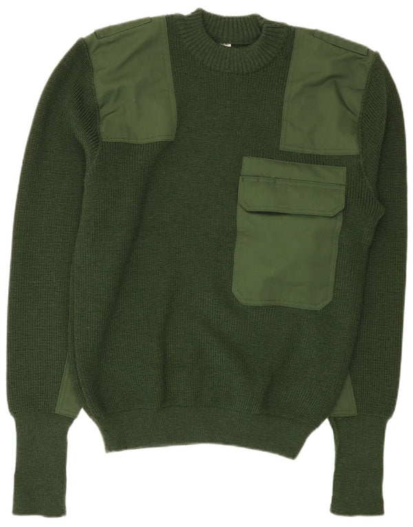 Halfen Mens Crew Neck Jumper Sweater IT 48 Medium Green Colourblock Wool