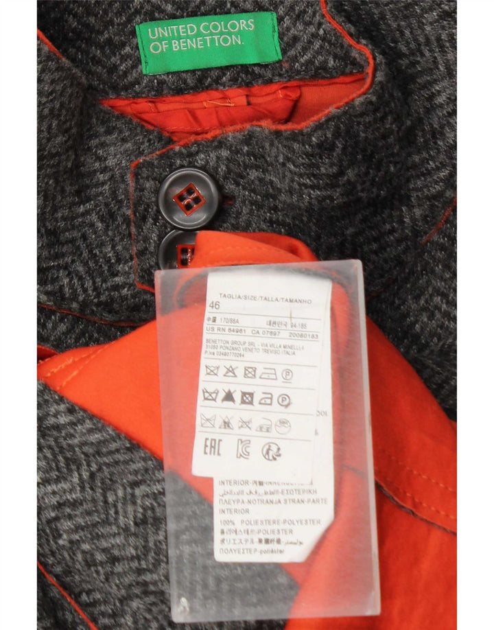 Benetton Mens Utility Jacket IT 46 Small Grey Pearringbone Polyester
