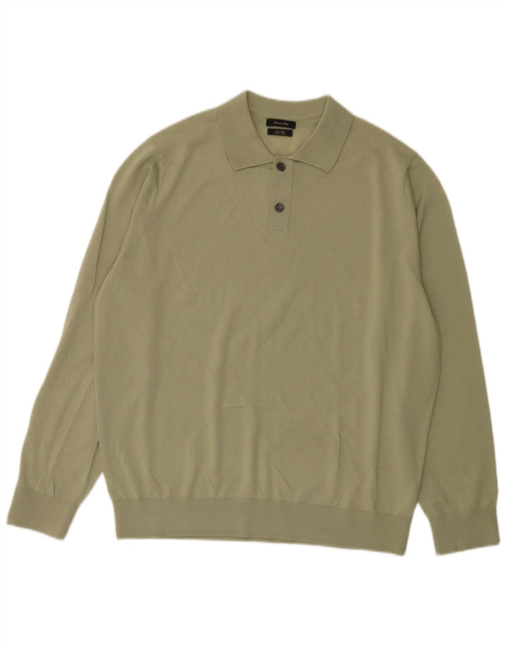 Massimo Dutti Ανδρικό πουλόβερ με λαιμό πόλο XL πράσινο μαλλί