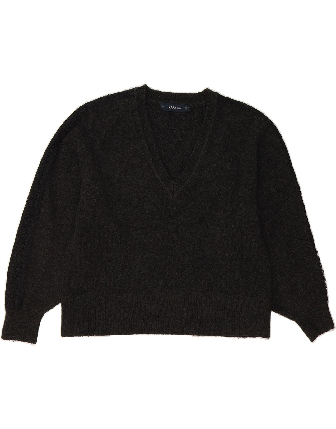 ZARA Womens Oversized V-Neck Jumper Sweater UK 10 Small Grey Flecked Vintage Zara and Second-Hand Zara from Messina Hembry 