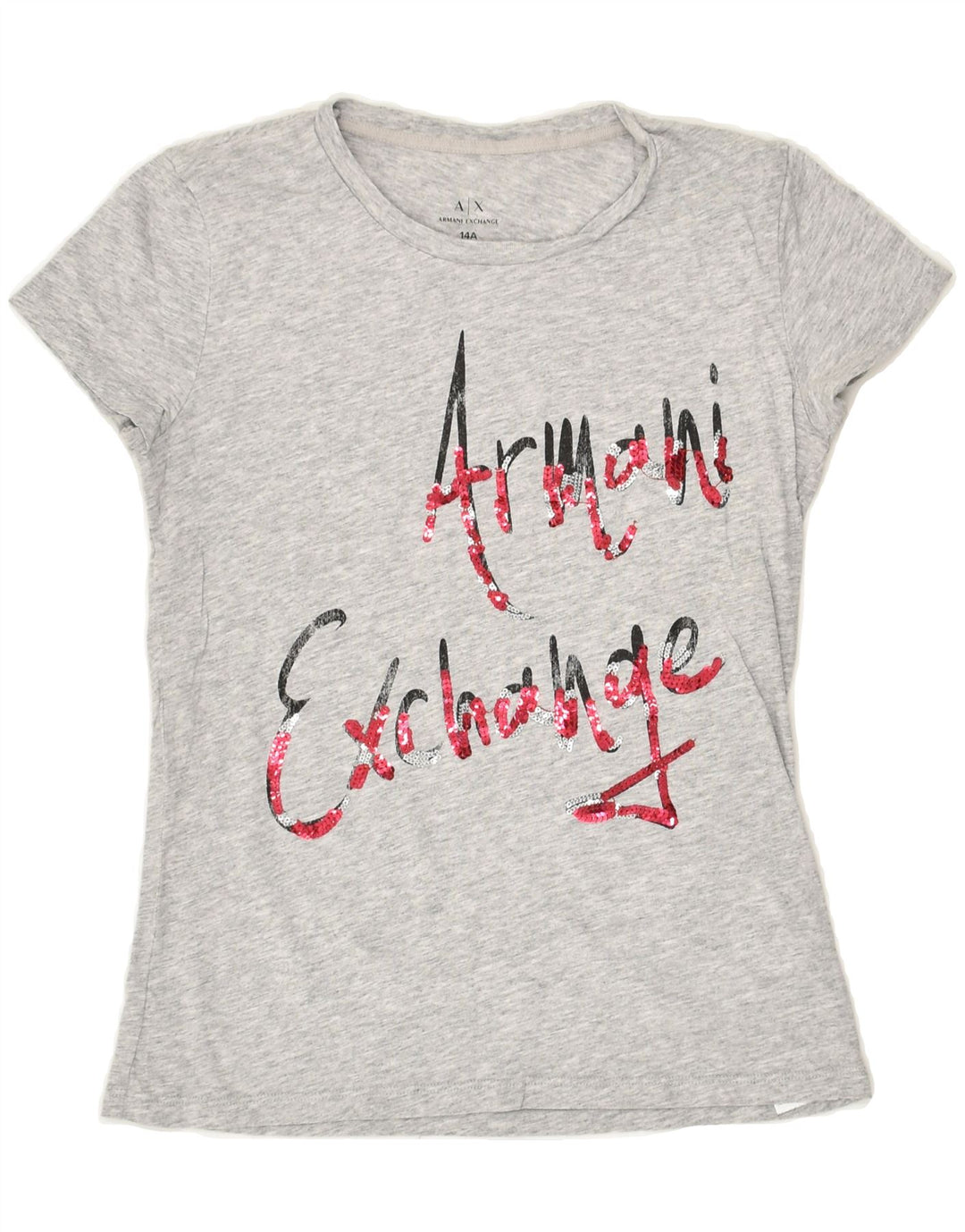 ARMANI EXCHANGE Girls Graphic T-Shirt Top 13-14 Years Grey Cotton | Vintage Armani Exchange | Thrift | Second-Hand Armani Exchange | Used Clothing | Messina Hembry 