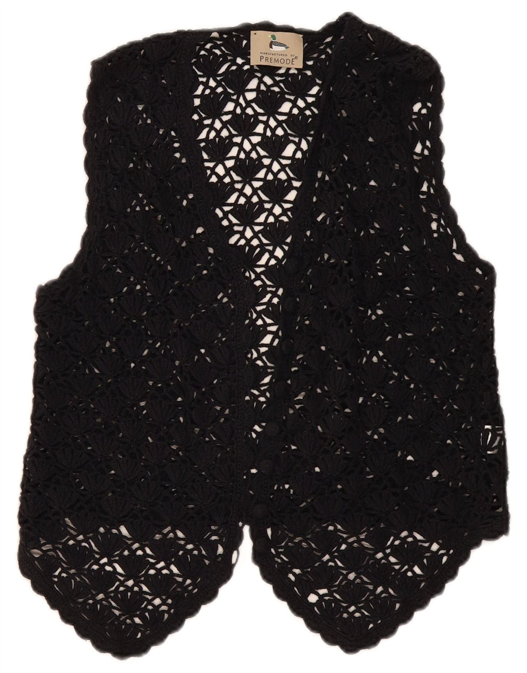 Premode Γυναικεία Crop Crochet Cardigan Top UK 12 Medium Black Cotton