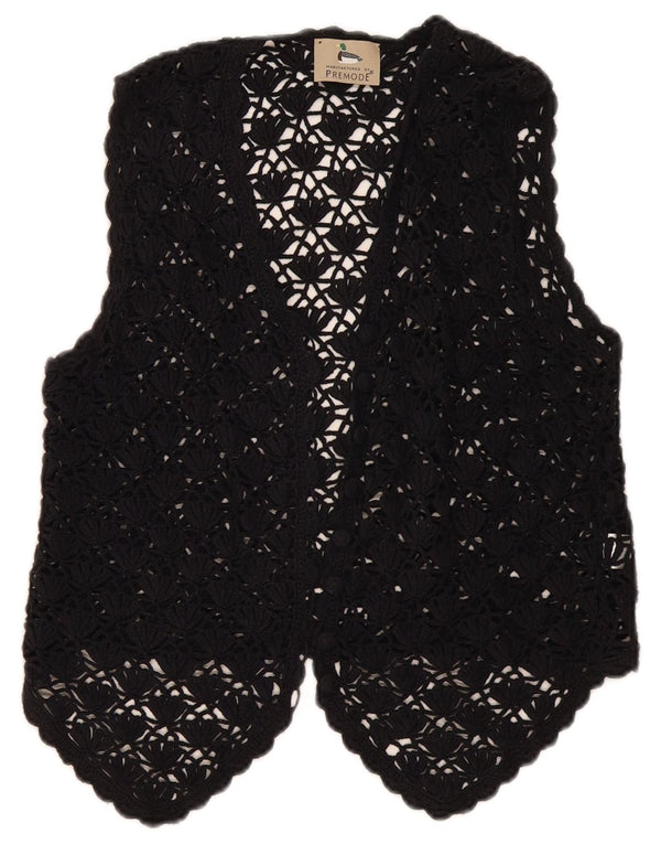 Premode Γυναικεία Crop Crochet Cardigan Top UK 12 Medium Black Cotton