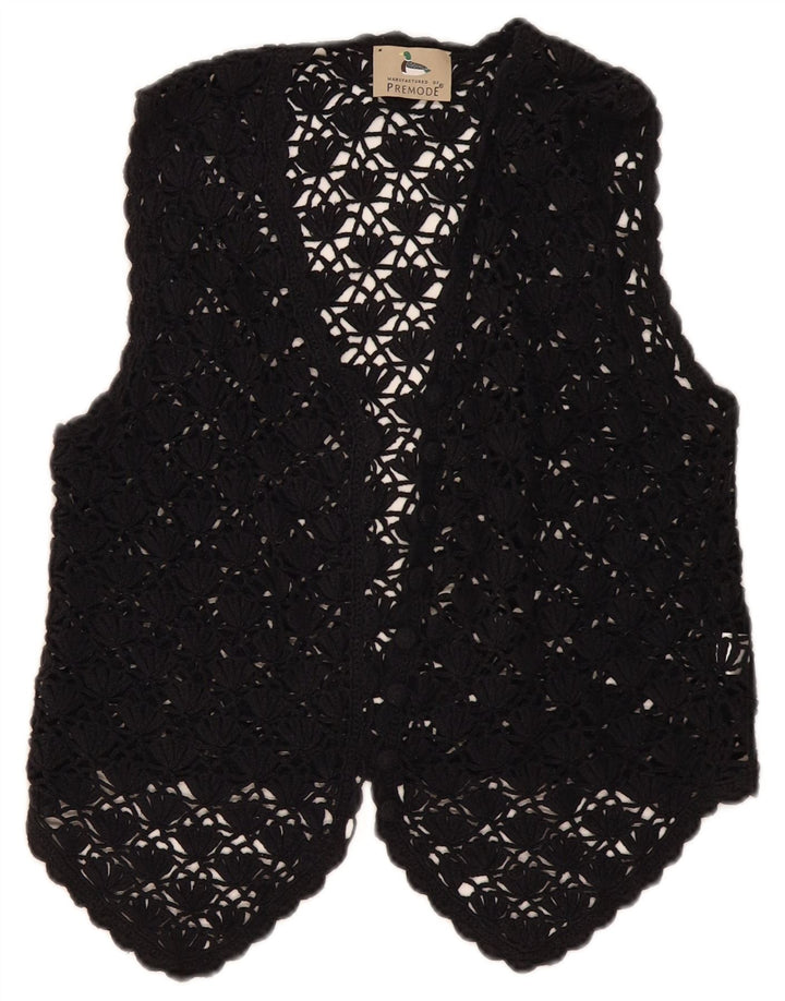 Premode Γυναικεία Crop Crochet Cardigan Top UK 12 Medium Black Cotton