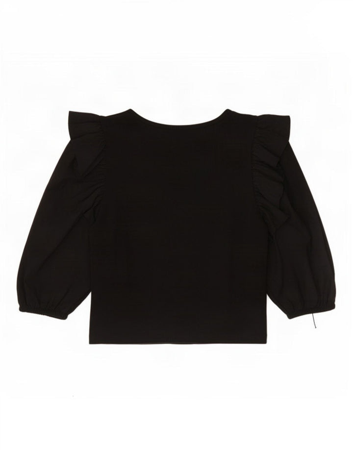 Zara Γυναικείο 3/4 μανίκι Crop Top UK 12 μεσαίο μαύρο βαμβακερό