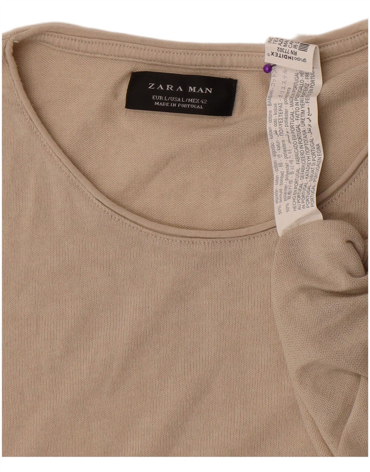 Ανδρικό T-Shirt Zara Top Large Beige Βαμβακερό
