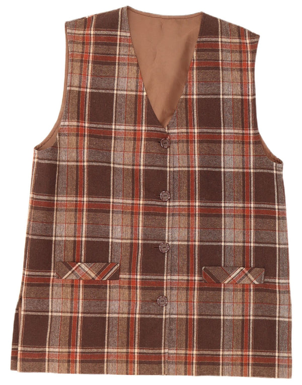 VINTAGE Γυναικείο αμάνικο σακάκι με 4 κουμπιά σακάκι UK 16 Large Brown Check