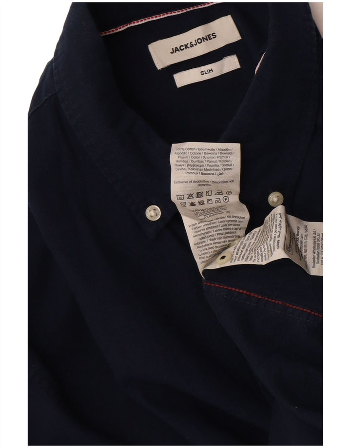 Jack & Jones Ανδρικό πουκάμισο με λεπτή εφαρμογή, μεσαίο μπλε βαμβακερό