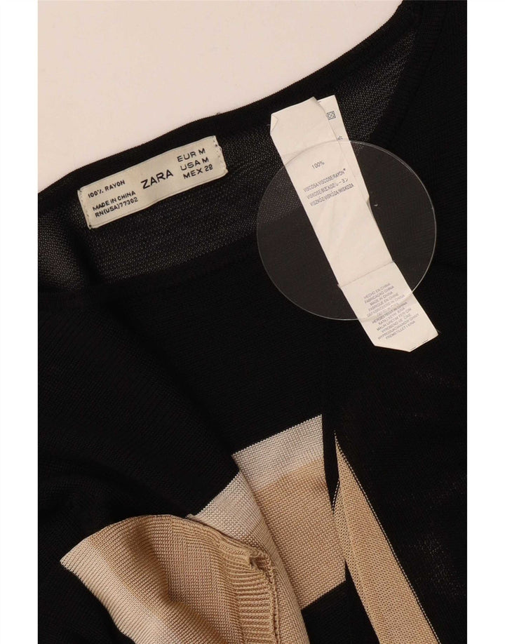 Zara Γυναικεία Μπλούζα Τοπ UK 12 μεσαία μαύρη ριγέ βισκόζη