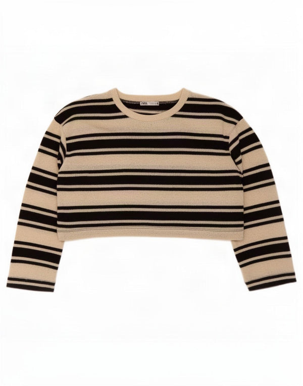 Zara Γυναικεία Crop Oversized τοπ μακρυμάνικο UK 10 Small Off White ριγέ