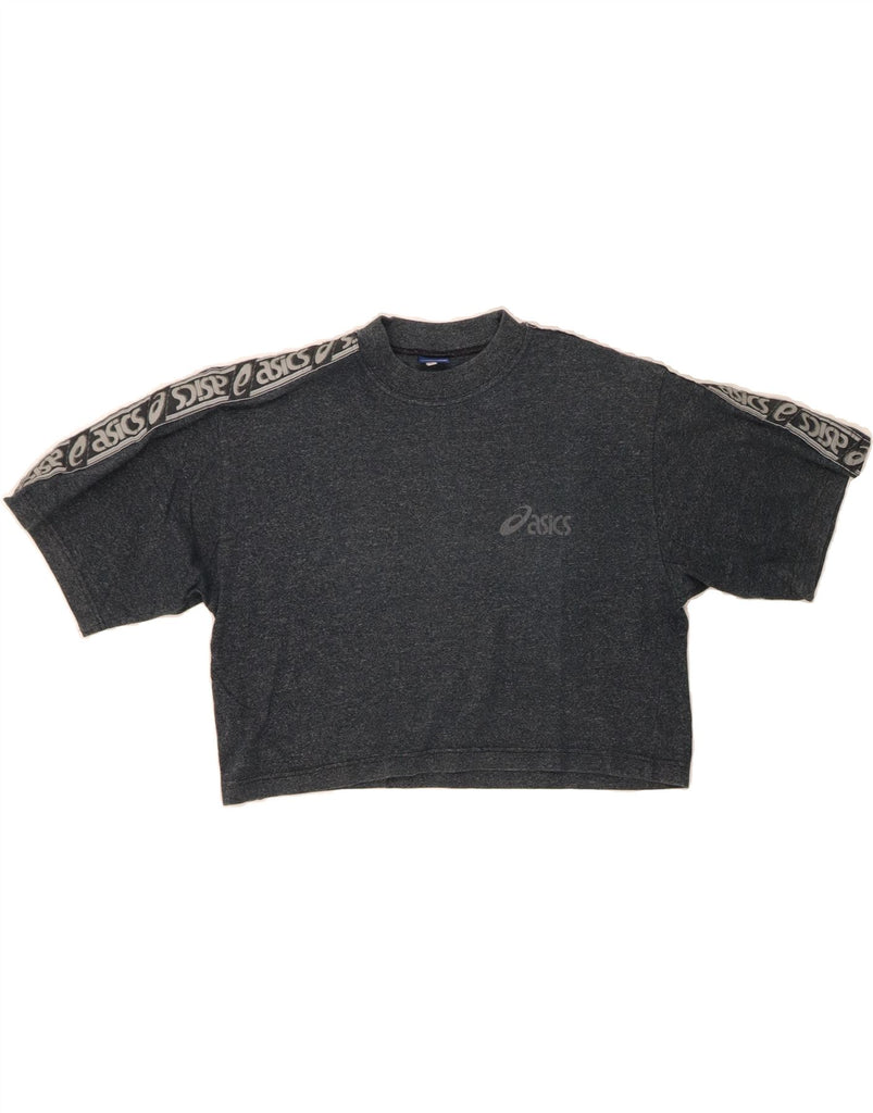 ASICS Womens Crop Graphic T-Shirt Top UK 14 Medium Grey Cotton Vintage Asics and Second-Hand Asics from Messina Hembry 