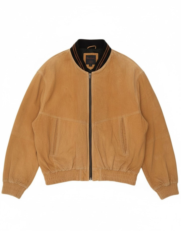 Vintage Ανδρικό Suede Bomber Jacket UK 42 XL Beige Leather