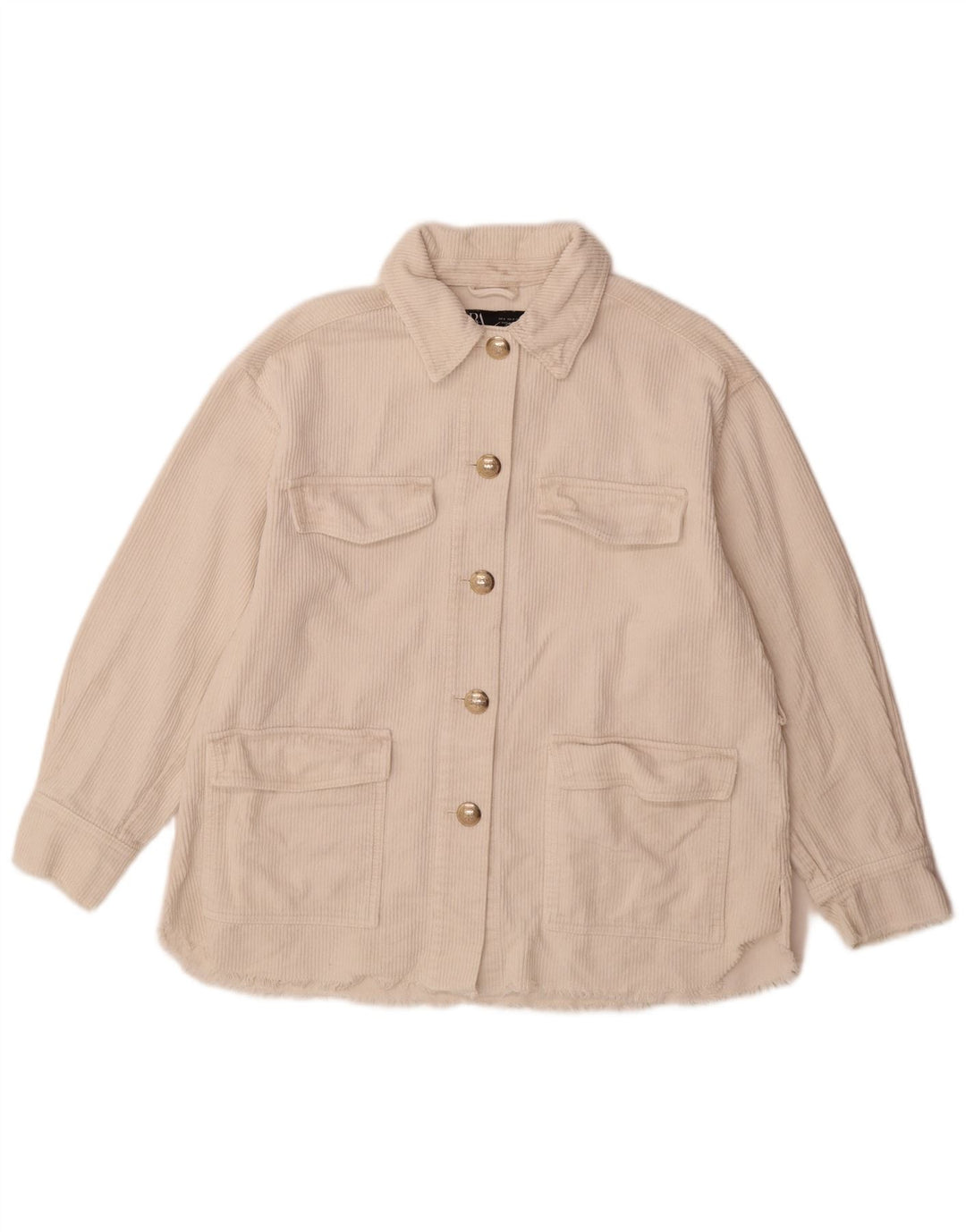 Zara Γυναικείο κοτλέ μπουφάν UK 10 Small Off White Βαμβακερό