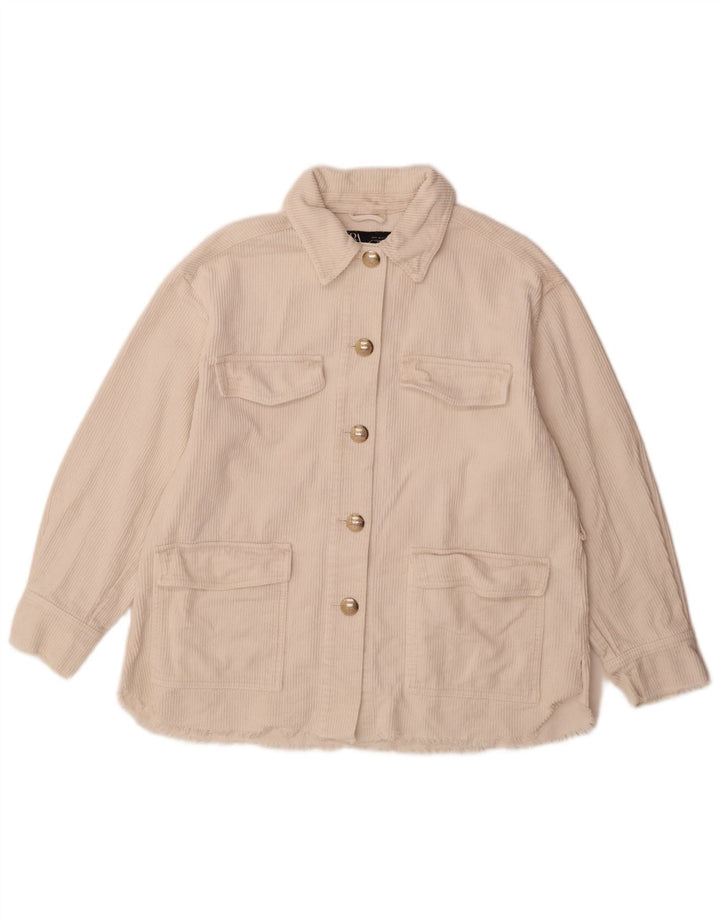 Zara Γυναικείο κοτλέ μπουφάν UK 10 Small Off White Βαμβακερό