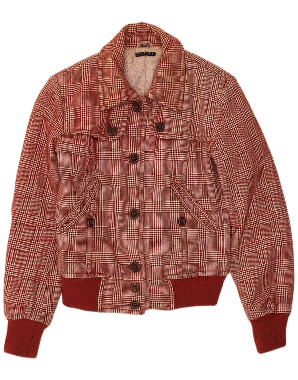 Γυναικείο μπουφάν Sisley Bomber UK 6 XS Μαλλί Houndstooth Βουργουνδίας