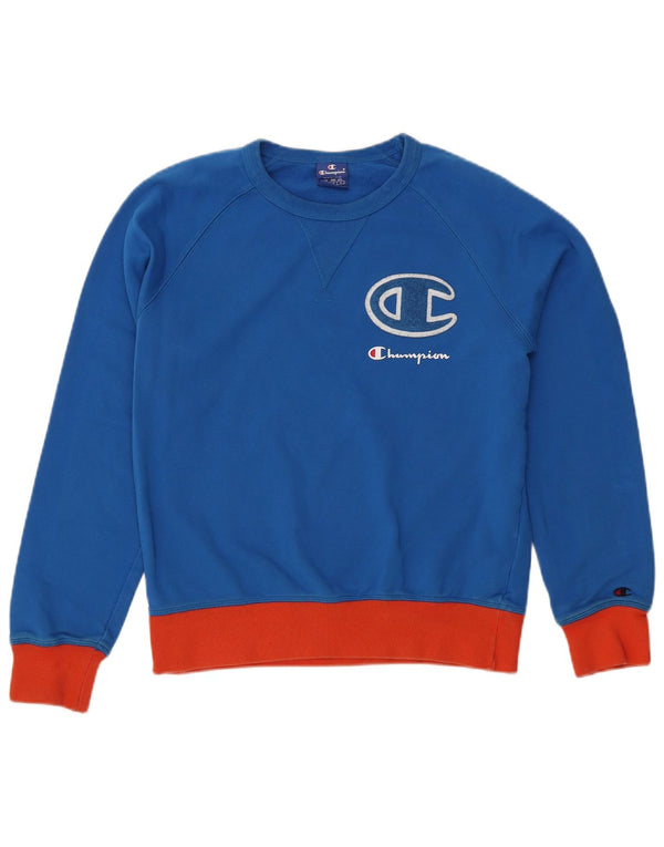 CHAMPION Γυναικεία γραφική φούτερ Jumper UK 14 Medium Blue Colourblock