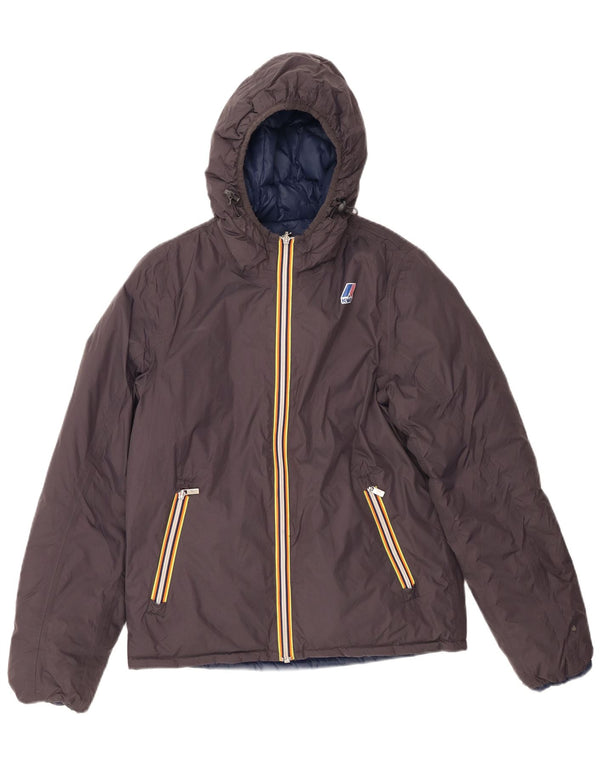 K-WAY Boys Hooded Reversible Padded Jacket 11-12 Years Small Grey