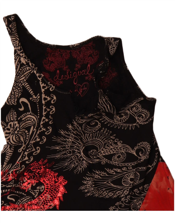 DESIGUAL Γυναικείο αμάνικο ασύμμετρο τοπ βρετανικό 10 μικρό μαύρο φλοράλ