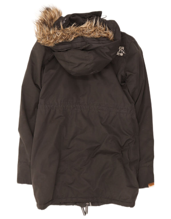 Superdry γυναικείο μπουφάν Sherpa Parka με κουκούλα UK 12 μεσαίο μαύρο πολυεστέρα