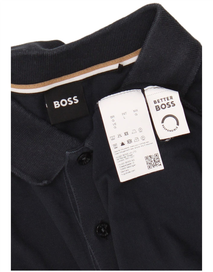 Ανδρικό πουκάμισο πόλο Hugo Boss, μεσαίο μπλε βαμβακερό