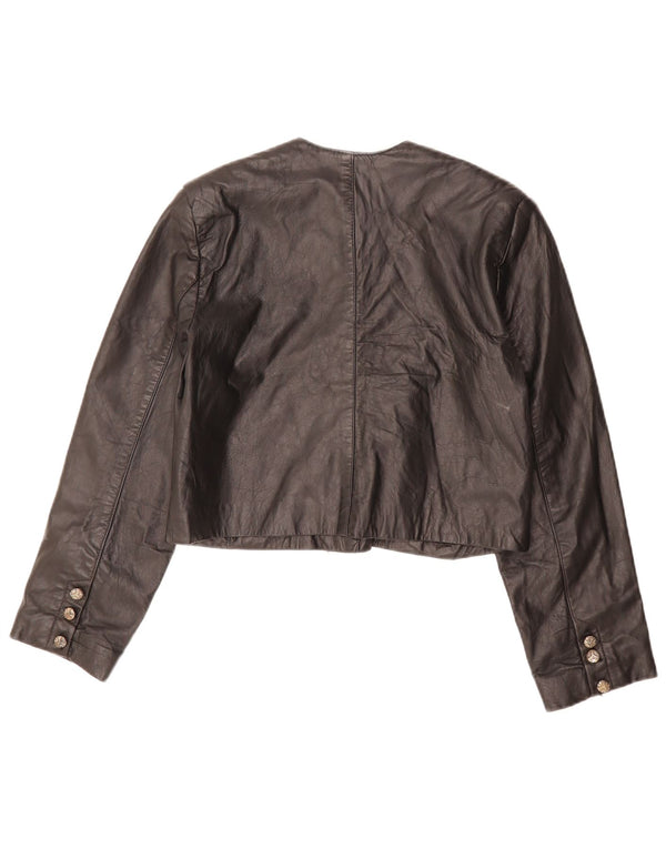 VINTAGE Γυναικείο δερμάτινο μπουφάν μπολερό μεγάλου μεγέθους EU 36 Small μαύρο δέρμα