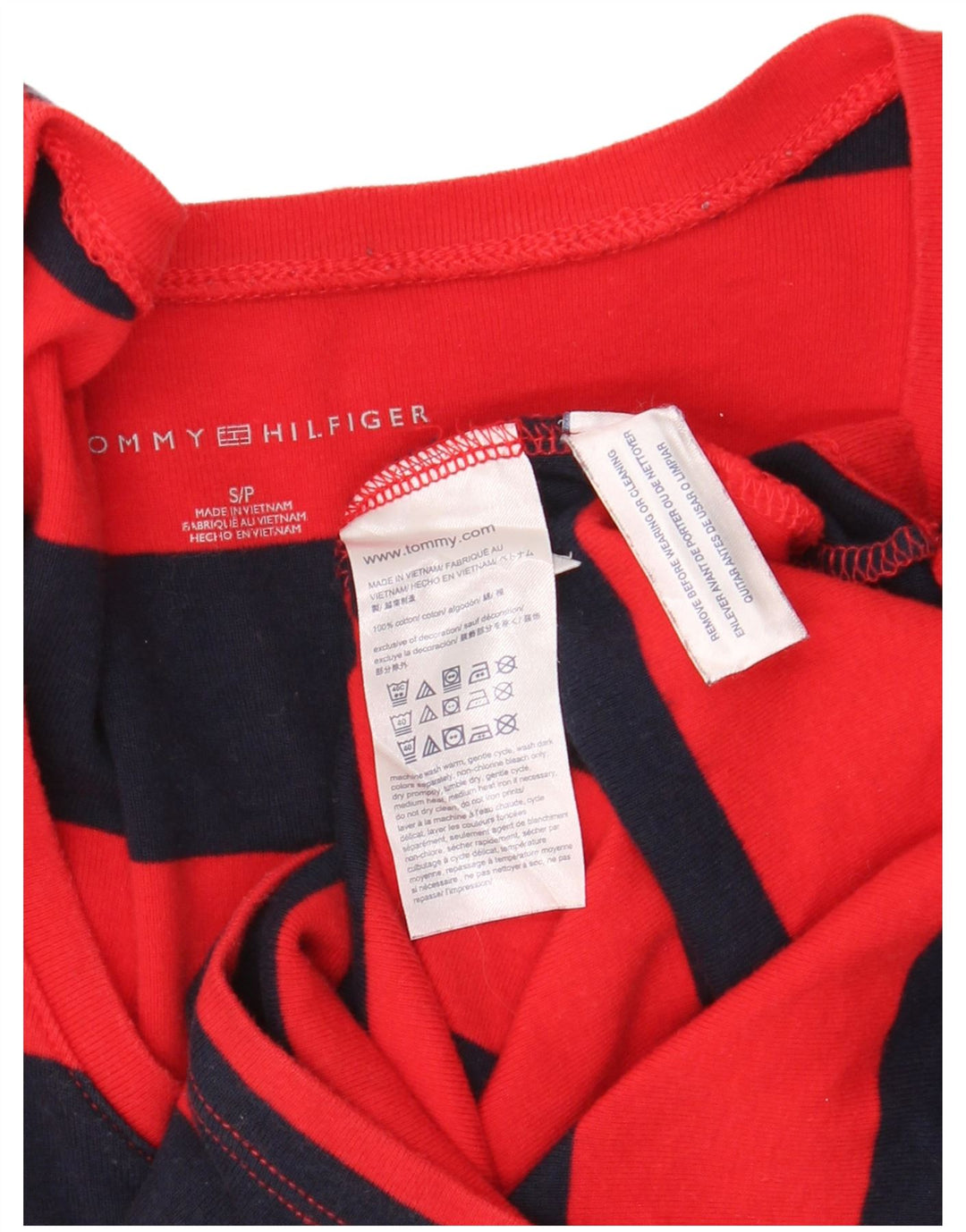 Tommy Hilfiger γυναικείο μακρυμάνικο UK 10 μικρό βαμβακερό κόκκινο ριγέ