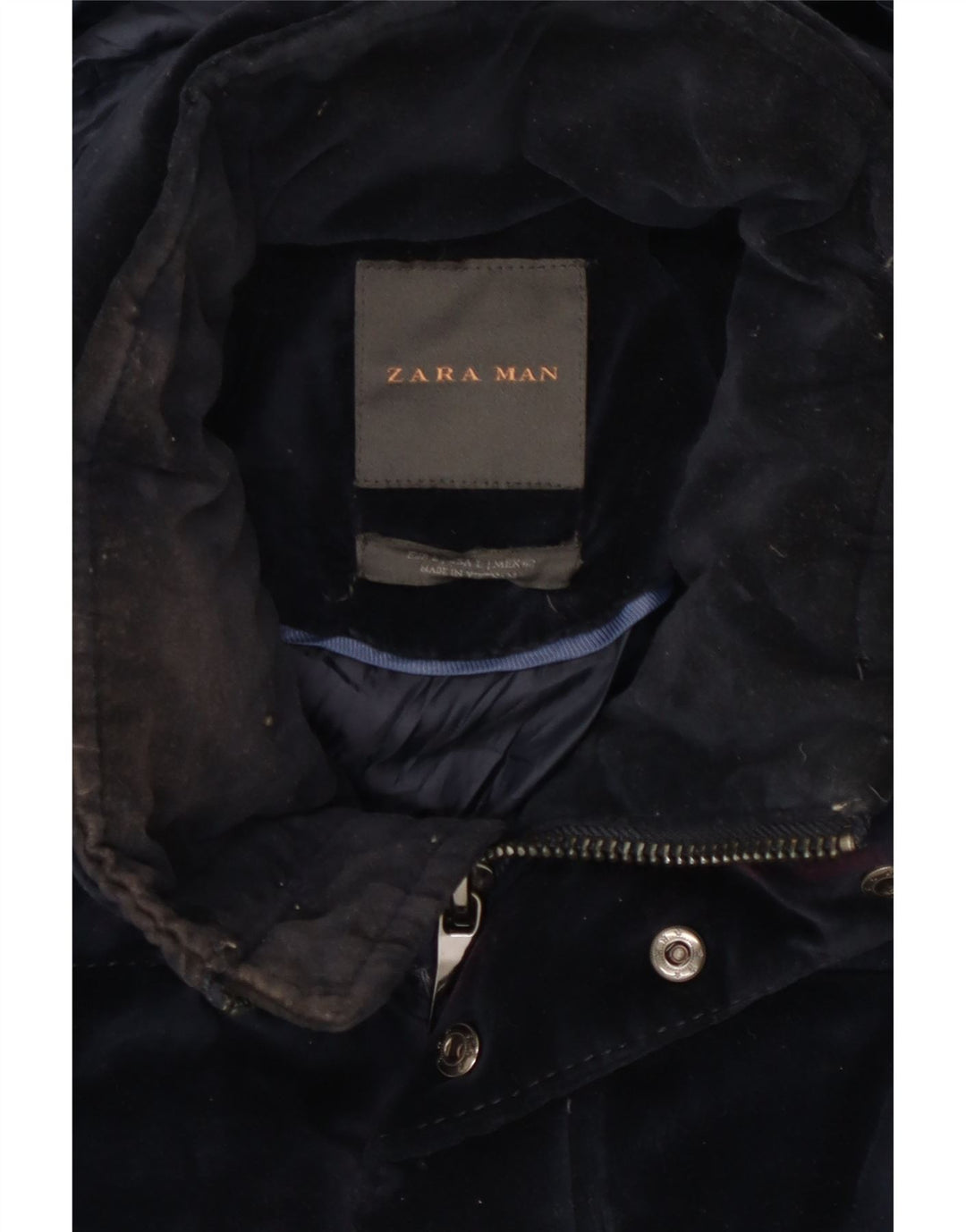 Zara Ανδρικό μπουφάν με κουκούλα UK 40 Large Navy Blue Polyester