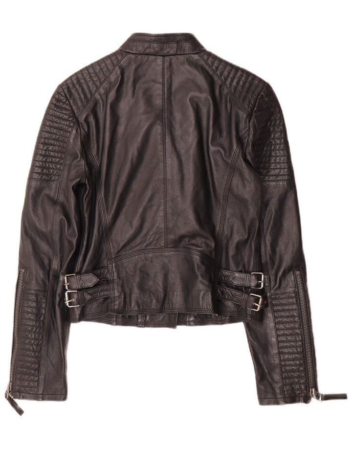 Cigno Nero Γυναικείο Crop Δερμάτινο Μπουφάν Biker IT 38 XS Μαύρο Δερμάτινο