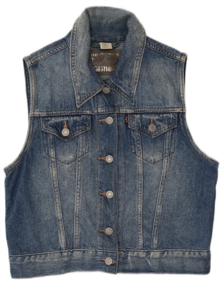 Levi's Womens Crop Denim Gilet UK 12 Medium Blue Cotton