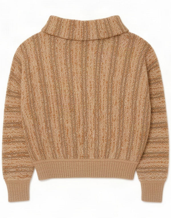 Vintage Γυναικείο Crop Roll Neck Jumper πουλόβερ UK 16 Large Beige ριγέ V