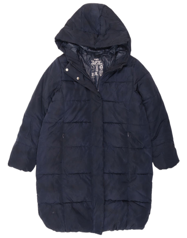 Marks & Spencer Girls με κουκούλα με επένδυση παλτό 11-12 ετών Navy Blue Polyester