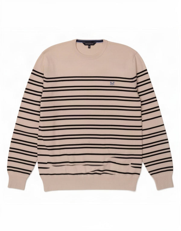Crew Clothing Ανδρικό πουλόβερ με λαιμόκοψη XL Λευκό βαμβακερό ριγέ
