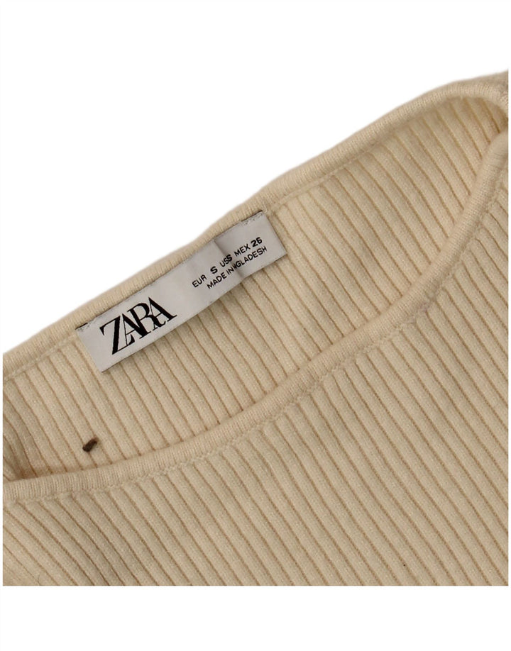 Zara Γυναικείο Crop Top Μακρυμάνικο UK 8 Small Beige