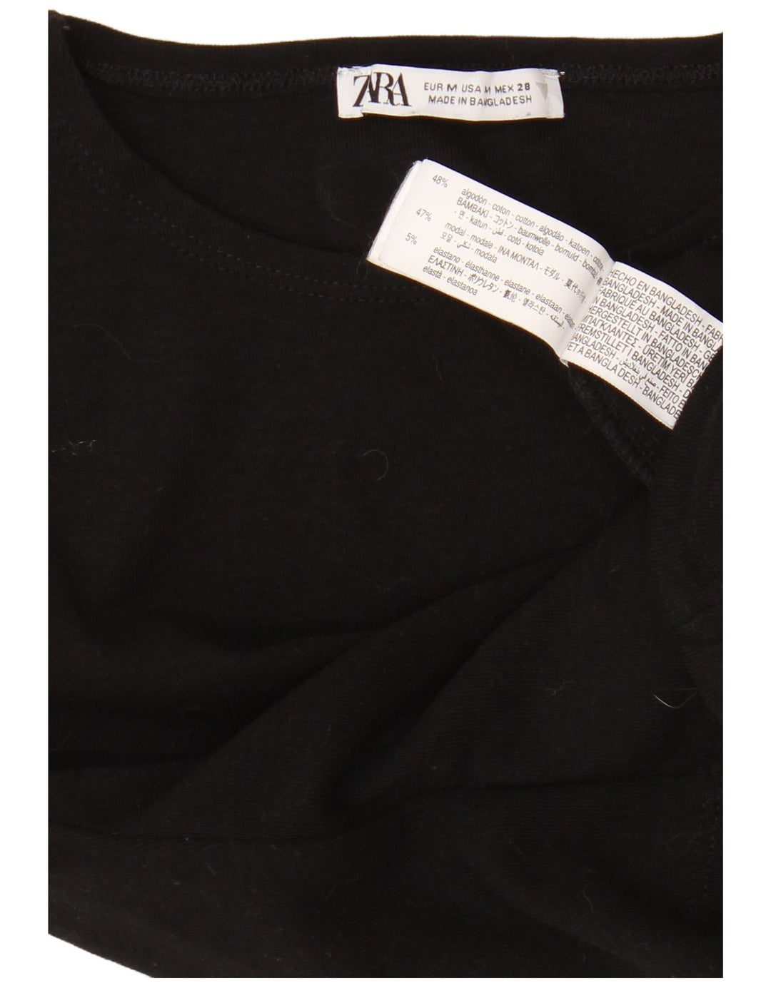 Zara Γυναικείο T-Shirt T-Shirt Top UK 12 μεσαίο μαύρο βαμβακερό