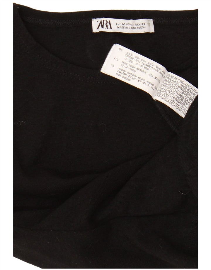 Zara Γυναικείο T-Shirt T-Shirt Top UK 12 μεσαίο μαύρο βαμβακερό