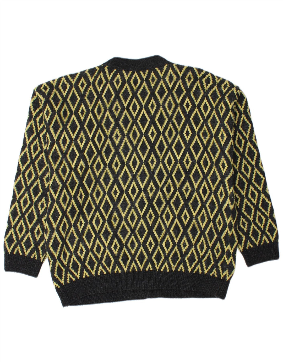 Stefanel Ανδρικό πουλόβερ ζακέτας μεγάλο κίτρινο Argyle/Diamond Wool