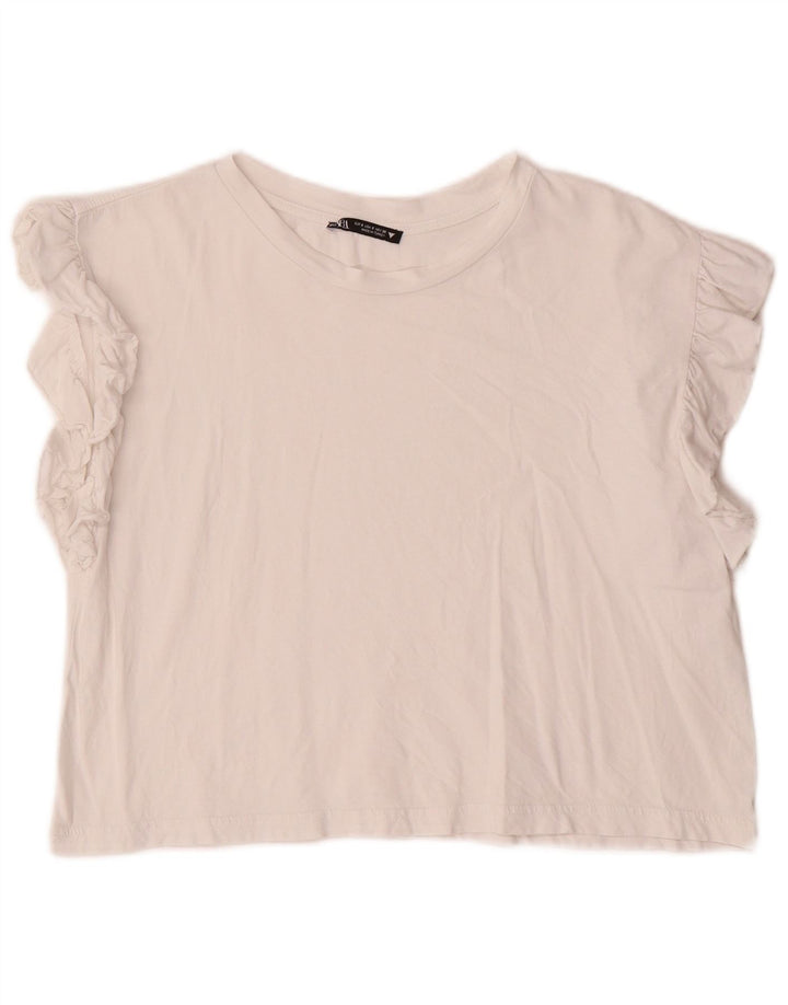 ZARA Γυναικεία Crop Μπλούζα Τοπ UK 10 Small Off White