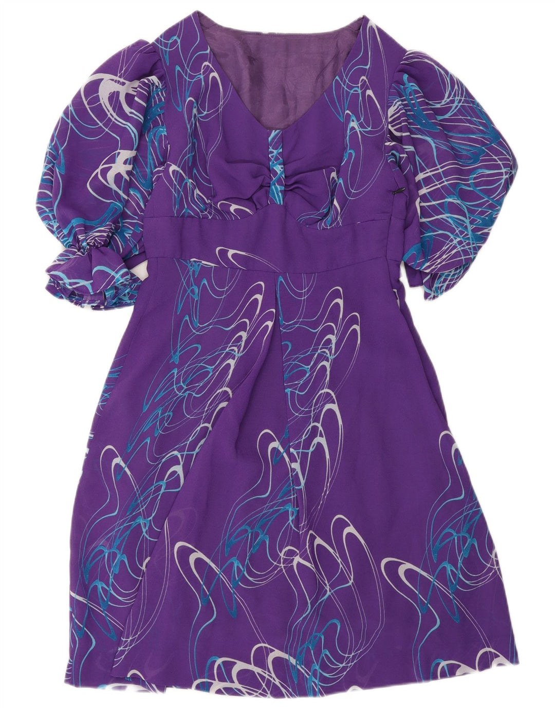 VINTAGE Womens Abstract Pattern A-Line Dress UK 10 Small Purple