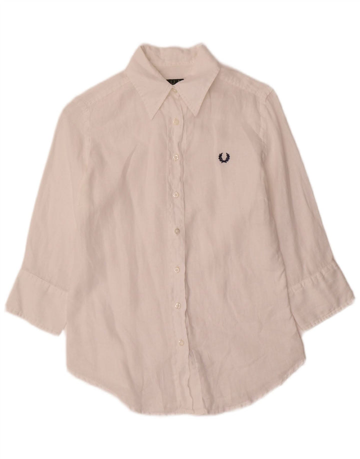 Fred Perry Γυναικείο πουκάμισο 3/4 μανίκι UK 10 Small White Len