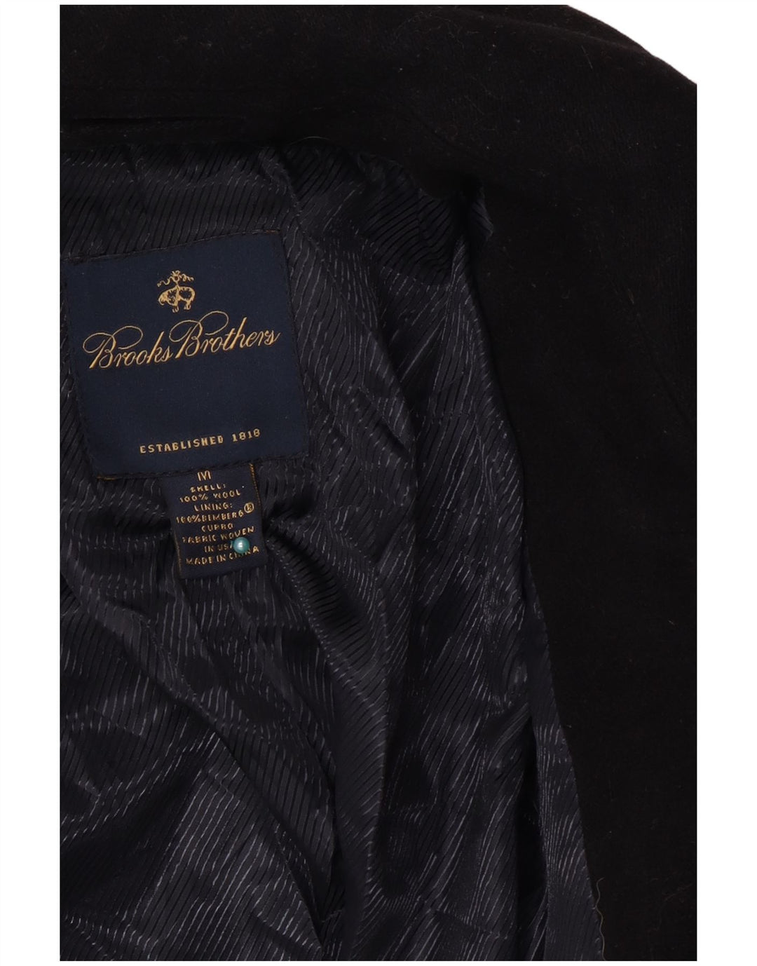 Brooks Brothers Ανδρικό παλτό μπιζελιού UK 38 Μεσαίο μαύρο μαλλί