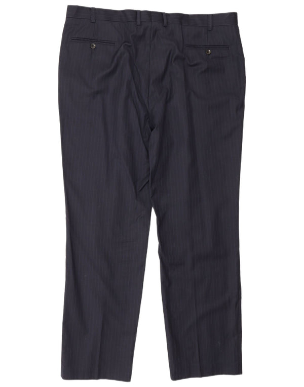 Ανδρικό ίσιο παντελόνι Marks & Spencer W42 L33 Navy Blue ριγέ μαλλί