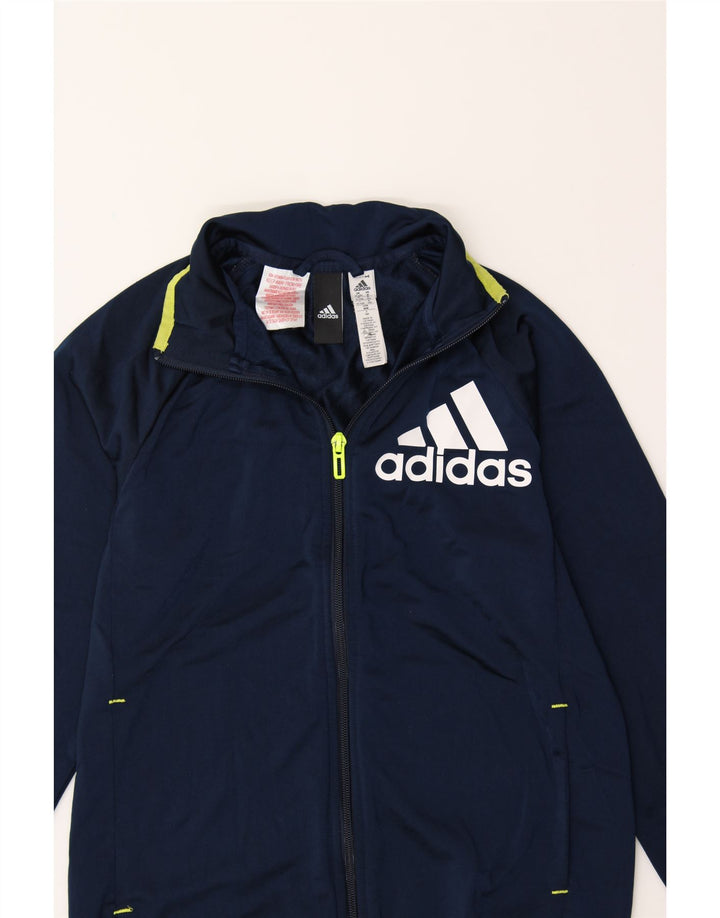 ADIDAS Boys Graphic Tracksuit Top Jacket 11-12 Years Navy Blue Polyester Vintage Adidas and Second-Hand Adidas from Messina Hembry 