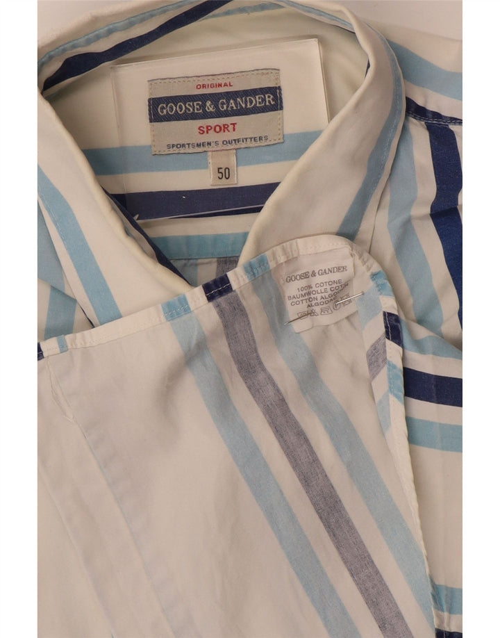 Ανδρικό κοντομάνικο πουκάμισο GOOSE & GANDER IT 50 μεσαίο λευκό βαμβακερό ριγέ