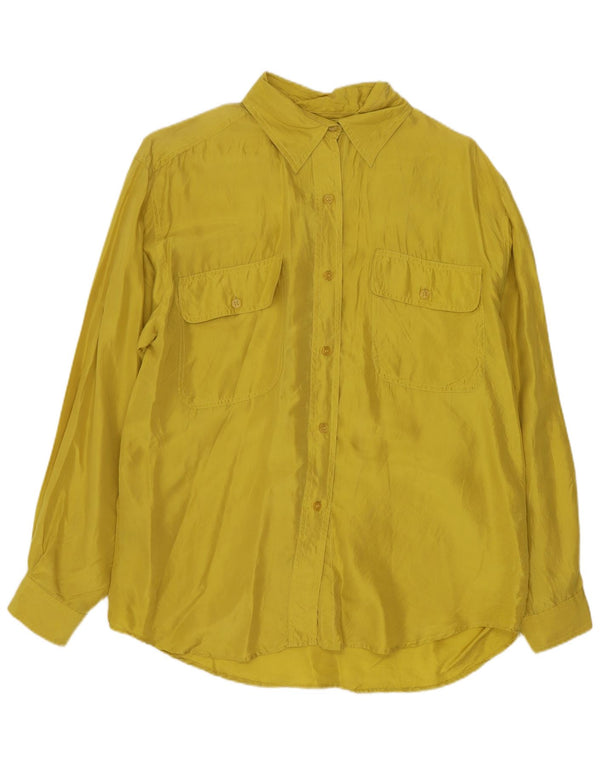 Vintage γυναικείο πουκάμισο oversized μπλούζα UK 10 Small Yellow Silk