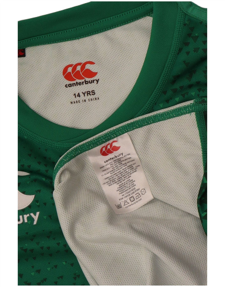 CANTERBURY Boys IRFU Graphic T-shirt Top 13-14 Years Green Geometric
